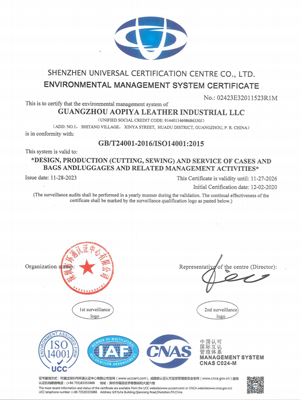 ISO 14001 environmental management system certificate