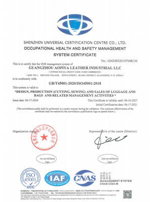 ISO 45001 occupational health and safety management certificate