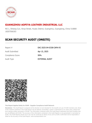 SCAN supplier compliance security audit — 99% score