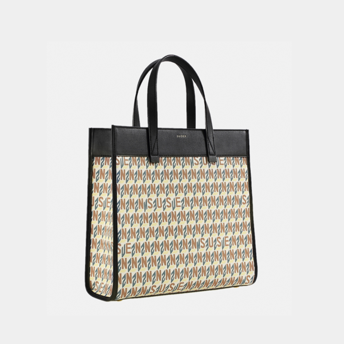 SUSEN Genuine Leather Printed Fabric Large Capacity Tote Bag view 2