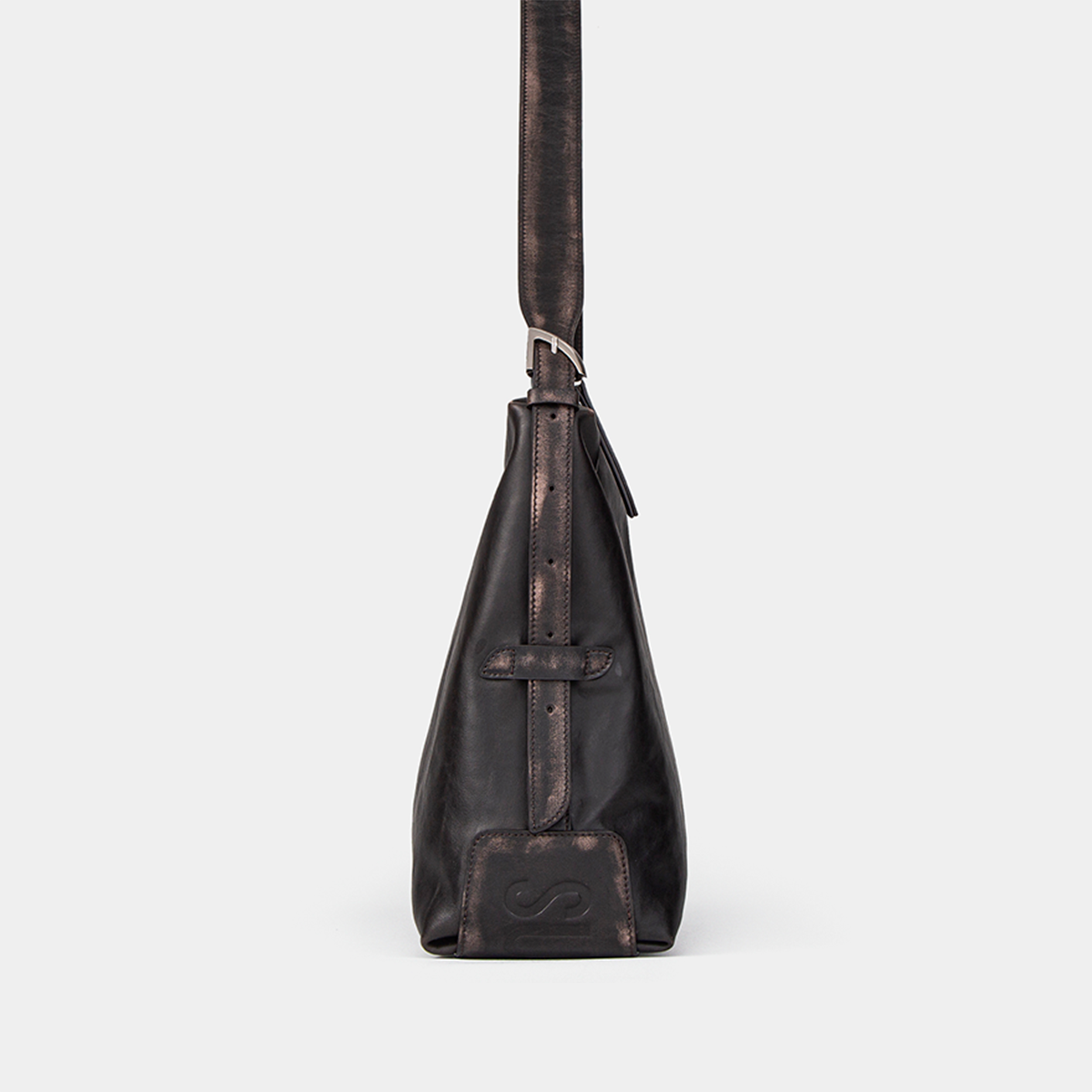 SUSEN Burnished Leather Geometric Hobo Bag Top Grain view 2